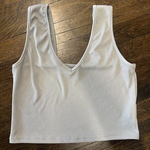 Grey Basic Ribbed V-Neck Crop Top Medium